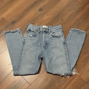 Agolde Distressed Light Wash Jeans Size 26 High Rise Straight Leg Raw Hem Denim